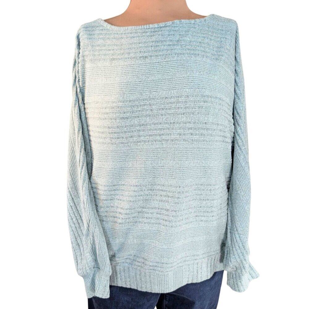 Soft XL Dusty Blue Long Sleeve Dolman Boho Casual Stripe Sweater
